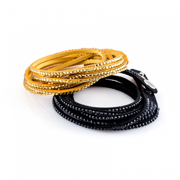 Kristalllederarmbänder Golden Goal schwarz gelb