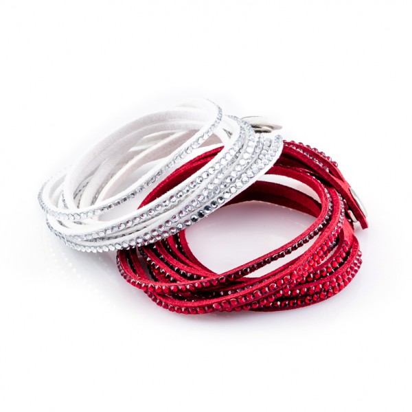 Kristalllederarmbänder Golden Goal rot weiß
