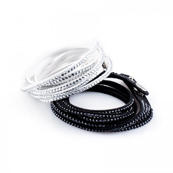 Kristalllederarmbänder Golden Goal schwarz weiß