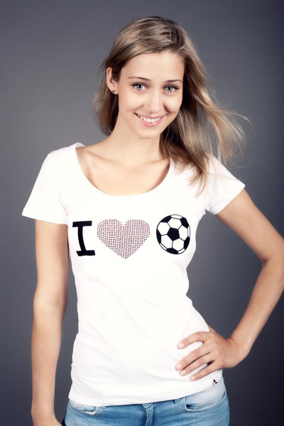 T-Shirt I love Fußball kristall 12te Frau 12teFrau Schmuck Fußball Fanschmuck Fashion